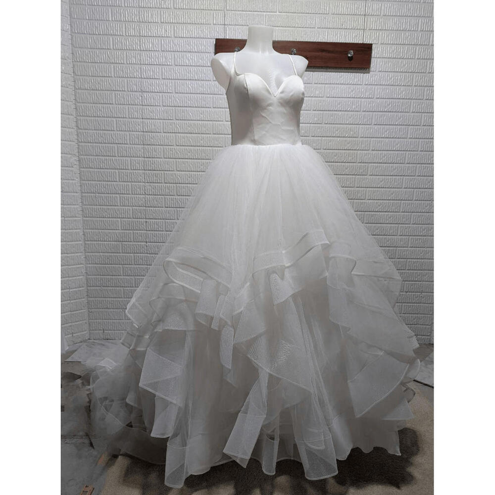 Calla Blanche L'Amour Ivory Satin Bodice White Layered Ethereal Skirt W/Train 14